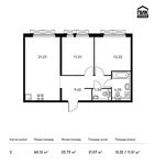 Планировка 2-комнатной квартиры, 60,12 м2