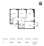 Планировка 3-комнатной квартиры, 74,19 м2
