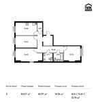 Планировка 3-комнатной квартиры, 84,57 м2
