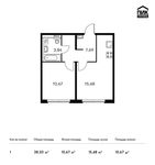 Планировка 1-комнатной квартиры, 38,03 м2