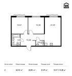 Планировка 2-комнатной квартиры, 62,32 м2