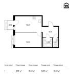 Планировка 1-комнатной квартиры, 43,8 м2