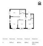 Планировка 3-комнатной квартиры, 73,73 м2