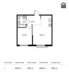 Планировка 1-комнатной квартиры, 44,47 м2