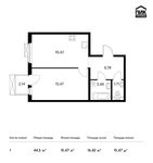 Планировка 1-комнатной квартиры, 44,5 м2