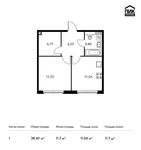Планировка 1-комнатной квартиры, 38,43 м2