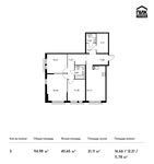 Планировка 3-комнатной квартиры, 94,98 м2