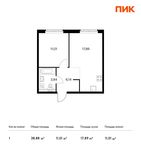 Планировка 1-комнатной квартиры, 38,88 м2