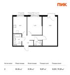 Планировка 2-комнатной квартиры, 55,36 м2
