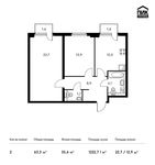 Планировка 2-комнатной квартиры, 63,3 м2