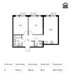 Планировка 2-комнатной квартиры, 57,6 м2