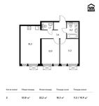 Планировка 2-комнатной квартиры, 53,8 м2