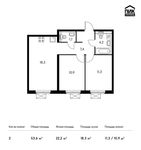 Планировка 2-комнатной квартиры, 53,6 м2