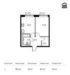 Планировка 1-комнатной квартиры, 33,5 м2