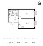 Планировка 1-комнатной квартиры, 42,2 м2