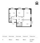 Планировка 3-комнатной квартиры, 72,4 м2