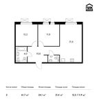 Планировка 2-комнатной квартиры, 61,7 м2