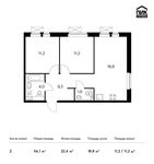 Планировка 2-комнатной квартиры, 56,1 м2