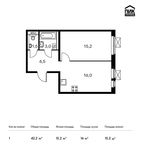Планировка 1-комнатной квартиры, 42,2 м2
