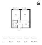 Планировка 2-комнатной квартиры, 35,6 м2