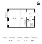 Планировка квартиры студии, 25,1 м2