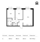 Планировка 2-комнатной квартиры, 54,4 м2