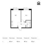 Планировка 1-комнатной квартиры, 41,2 м2