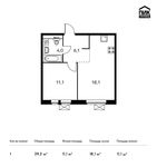 Планировка 1-комнатной квартиры, 39,3 м2