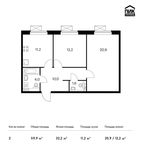 Планировка 2-комнатной квартиры, 59,9 м2