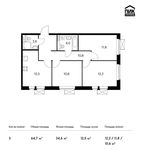 Планировка 3-комнатной квартиры, 64,7 м2