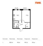 Планировка 1-комнатной квартиры, 33,3 м2