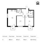Планировка 2-комнатной квартиры, 60,5 м2