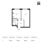 Планировка 1-комнатной квартиры, 39,1 м2
