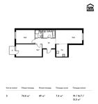 Планировка 3-комнатной квартиры, 74,4 м2
