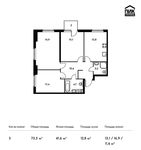 Планировка 3-комнатной квартиры, 73,3 м2