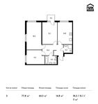 Планировка 3-комнатной квартиры, 77,8 м2