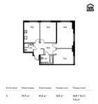 Планировка 3-комнатной квартиры, 72,7 м2