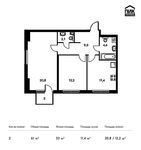 Планировка 2-комнатной квартиры, 61 м2