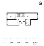 Планировка 3-комнатной квартиры, 73,8 м2