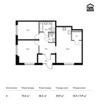 Планировка 2-комнатной квартиры, 73,6 м2