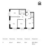 Планировка 3-комнатной квартиры, 61,1 м2