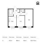 Планировка 2-комнатной квартиры, 51,3 м2