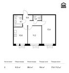 Планировка 2-комнатной квартиры, 51,3 м2