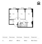 Планировка 2-комнатной квартиры, 61,5 м2