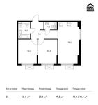 Планировка 2-комнатной квартиры, 53,4 м2