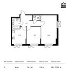 Планировка 2-комнатной квартиры, 61 м2