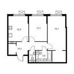 Планировка 2-комнатной квартиры, 58,6 м2