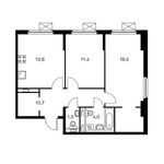 Планировка 2-комнатной квартиры, 61,3 м2