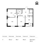 Планировка 3-комнатной квартиры, 75,2 м2