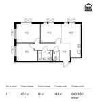 Планировка 3-комнатной квартиры, 67,9 м2